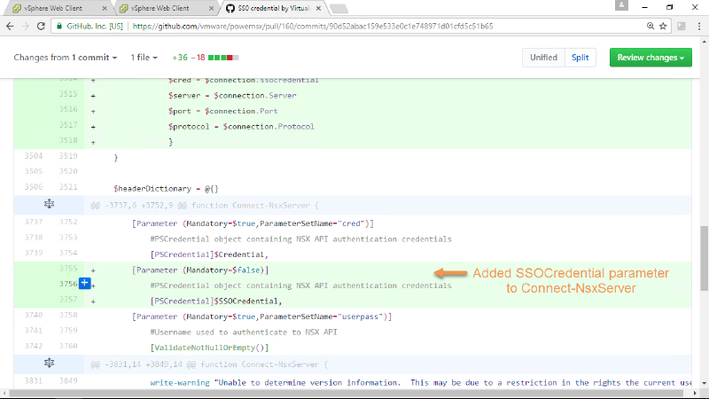 Screenshot of a GitHub code review showing changes made to a file. The updates include adding a new parameter called  to the  function. A highlighted comment points to the addition, explaining the update.